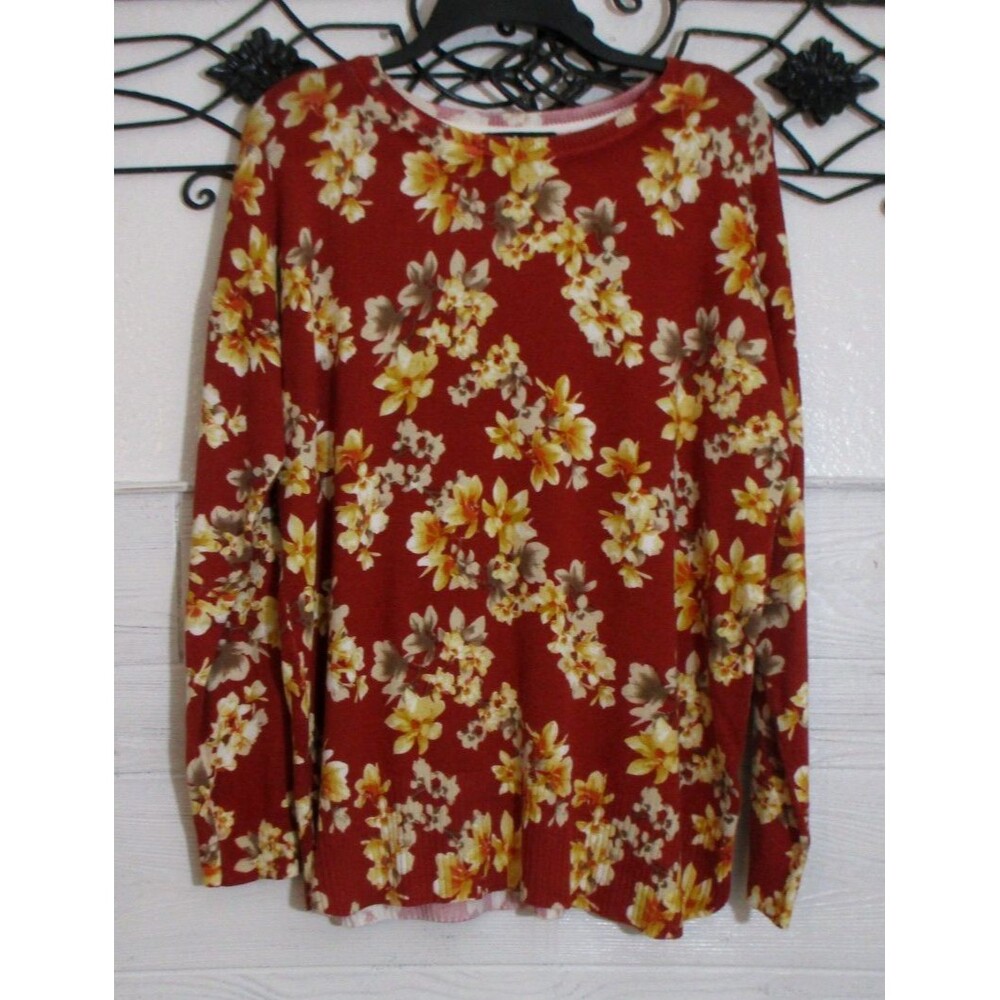 Anthropologie Cable&Gauge Sweater Knit Top Size L Long Sleeve Multicolor Floral